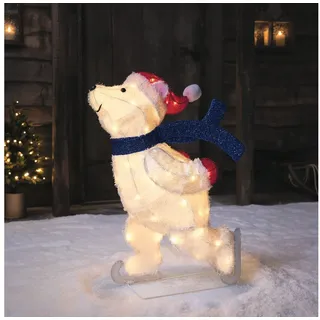 Lights4fun LED-Dekofigur 78cm LED Weihnachtsfigur außen Papa Eisbär, Weihnachtsbeleuchtung, (H) 78 x (B) 55 x (T) 29cm