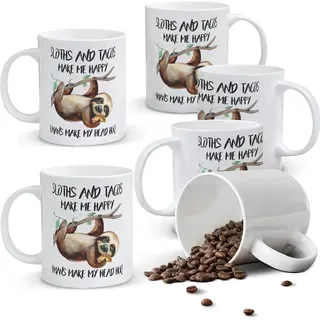 Alphynix 1 weiße Tasse 33cl mit "Faultiere und Tacos machen mich glücklich" Kontrastspruch & hängender Faultier-Taco-Kunst, nachvollziehbares Fluchthumor Weihnachts- oder Thanksgiving-Geschenk,Geschenk zum valentinstag, geschenk zum geburtstag