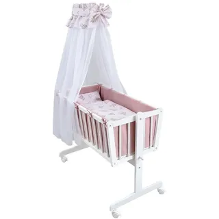Baby-Delux Stubenbett Babywiege Komplettset, Schaukelwiege Weiß 90x40cm Komplett Bettset Wiegenset rosa|weiß