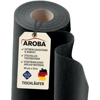 AROBA 1x Airlaid Tischläufer (Schwarz, 40 cm x 24 m) - Stoffähnliche Tischläufer - Tischband Tischtuchrolle Tischdeko für Hotel Catering Geburtstag Restaurants Kommunion Taufe