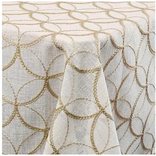 DecoHomeTextil Heimtextilmanufaktur Tischdecke Decorativo In Lino Organza Leinen mit dezenter Stickerei pflegeleicht beige Rund 140 cm