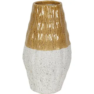 Senfgelbe/weiße Keramikvase, 18 X 18 X 33 Cm