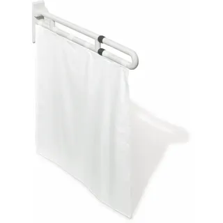 Duschspritzschutz der Serie 801, Polyamid, Stange 940 mm lang, Gesamth: mit Vorhang 967 mm, Vorhang Dekor weiß/silber, bei 40°C waschbar und bei 60°C desinfizierbar, duschdicht, antistatisch, antimikrobiell, in Farbe 99 (Reinweiß)