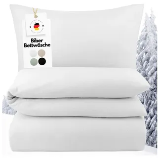 Carpe Sonno Bettwäsche Warme Biber Bettwäsche 135x200 155x220 - 100% Baumwolle Winter Flanell, Biber, 2 teilig, MADE IN GERMANY - Flauschige Feinbiber Winterbettwäsche Weiß 135 x 200 weiß
