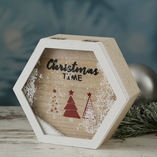 Holzbox CHRISTMAS TIME - Geschenkbox - Schneefenster mit Weihnachtsmotiv - L: 20cm - wei√ü