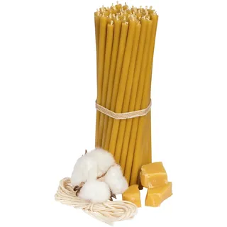 Diveevo Bienenwachs Kerzen Gelb - Orthodoxe Ritualkerzen für Gebet und Dekoration - Ungiftig, Ruß- und Tropffrei, Langbrennend, 50 Stück, Höhe 16.5 cm, Brenndauer 50 Min, Honigduft