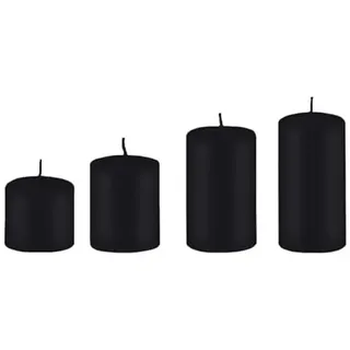 4er Set Adventskerzen, Stumpenkerzen Abgestuft Schwarz Ø 6 cm (Höhen 6, 8, 10 und 12 cm)