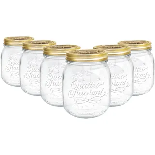 Bormioli Rocco Quattro Stagioni Glas Vorratsgläser - Traditionelle Küche Lebensmittel Kanister mit Schraubdeckel - 700ml - Packung mit 6