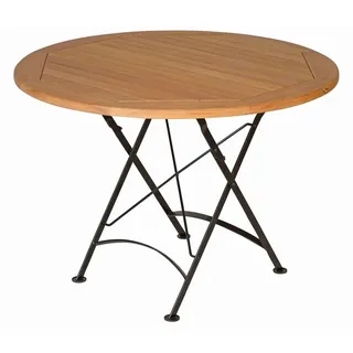 Kai Wiechmann Klapptisch Premium Teak Falttisch rund als wetterfester Balkontisch, rostfreier und langlebiger Teak Eisen Gartentisch 70 cm