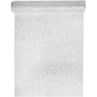 Santex Tischläufer Tüll Glitter 30cm x 5m Silber Tüllstoff Tischdecke Hochzeit Dekostoff Deko, Silber