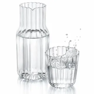 TOPBATHY Wasserkaraffe für den Nachttisch, Glaskrug und Tasse, Wasserkaraffe, handlicher Becherkrug, kristallklarer Teekessel, Wasserspeicherbehälter für die Nacht