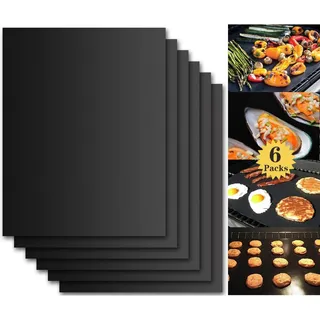 Bbq Grillmatte (6er Set) 40x33 Cm Zum Grillen Und Backen Bbq Antihaft Grill Backmatte Extra Große Grillfolie Grillmatten Für Holzkohle, Gasgrill & Backofen Wiederverwendbar Pfoa-frei Mehrweg