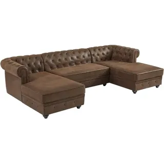Vente-unique - Wohnlandschaft - Mikrofaser - Vintage-Leder-Optik - chesterfield