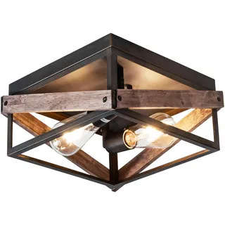 Mayful Deckenleuchte mit 2 Leuchten, rustikale Bauernhaus-Halterung mit bronzefarbenem Metall- und Holz-Design, für Küche, Wohnzimmer, Schlafzimmer, Flur, Eingangsbereich