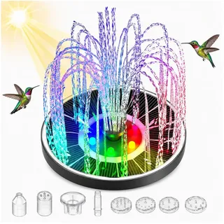 MOPUEA Gartenbrunnen Solar Springbrunnen 3,5W Mit LED Licht Für Vogeltränke Und Garten, (1 tlg), Schwimmender Solar Springbrunnen Mit 8 Düsen Für Vogeltränke, Garten