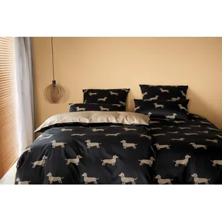 ELEGANTE Dogs Tiere Schwarz/Beige 135 x 200 cm + 80 x 80 cm