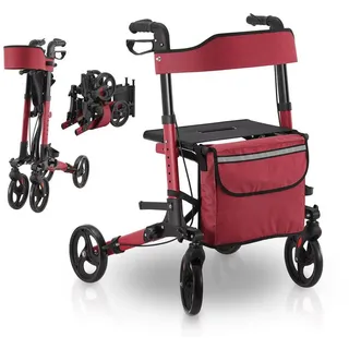 Juskys Aluminium Rollator Vital mit Sitz Rot