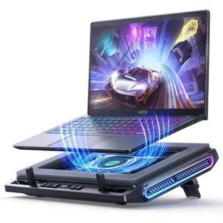 llano V10 RGB Gaming Laptop Kühler Laptop Kühlpad Laptop Cooling Pad | 4,72" Turbo Lüfter, Tastensteuerung, 3 Verstellbare Ständer, 4-Port USB C & A, schnelle Kühlung für 13-17,3" Laptop