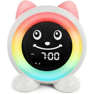 FiveHome Wecker Kinder-Schlaftrainer Kinder Kinderwecker Digital Lichtwecker mit 11 Farben Nachtlicht | Timer | Snooze-Funktion | Geschenk für Mädchen und Jungen Katzenwecker