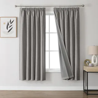 Joydeco 100% Verdunkelungsvorhänge Leinen Gardinen mit Kräuselband 2er Set H160xB132cm Hellgrau, Thermovorhang Kälteschutz Blickdicht Schallschutz Ideal für Wohnzimmer passt zu Schienensystemen