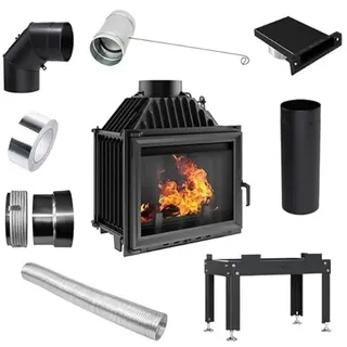 Kratki EKO Maja Kamineinsatz Holzofen 8kW – Gusseisen Luftkamineinsatz - Heizeinsatz Holz mit Zulaufzubehör KIT - Ø200 mm Abgasrohr, BImSchV 2, Ökodesign - hohe Effizienz und saubere Verbrennung