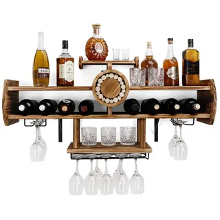 Yorbay Weinregal aus Holz für Hausbar, Wandbar mit Korkhalter, Flugzeug-förmig, Holzregal für Weingläser, Whiskygläser, Wandmontage Wand Flaschenhalter Vintage Stil