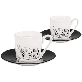 tea4chill Könitz Espresso Tassen Set Funny Cats. 2 Kaffeetassen 65ml aus Porzellan. Espressotassen modern, schwarz-weiß