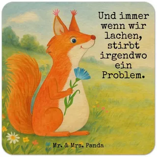 Wohndecke Eichhörnchen Blume Design, Tischuntersetzer 50er Set, Weiß, Getränkeu, Mr. & Mrs. Panda, bieruntersetzer Eichhorn Lachen weiß