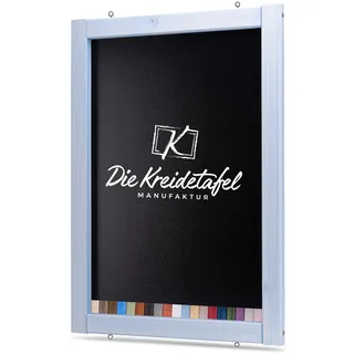 Rustikale Tafel Kreidetafel Wandtafel Küchentafel mit Holzrahmen zur Beschriftung mit Kreide im Landhausstil in verschiedenen Größen und Farben (Glockenblumenblau, 50x70cm)