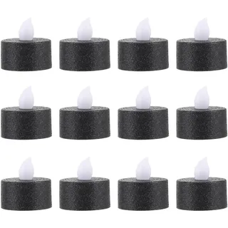 HOMSFOU Flammenlose Led Teelichter 12 Stück Batteriebetriebene Kerzenlichter Schwarze Romantische Deko Für Hochzeit Party Und Heim Stimmungsvolle Beleuchtung