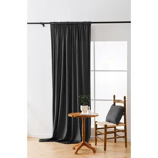 FEBE Verdunklungsvorhang Blickdicht Samt Velvet Antrazit Vorhänge Gardinen mit Kräuselband Schlafzimmer Wohnzimmer 140x250 cm