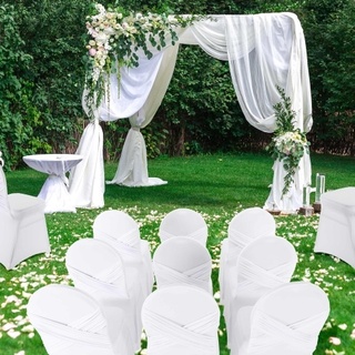 Raburg 10er-Set Stretch-Stuhl-Husse Cinderella, Weiß, runde Lehne, für viele Stühle & Anlässe, mit Schleife, für Hochzeit, Taufe, Festlichkeiten