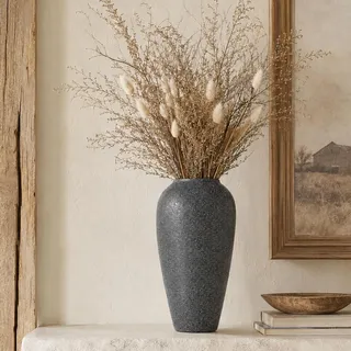 Rustikale Keramikvase, 34 cm, große schwarze Keramikvase für Heimdekoration, moderne Terrakotta-Bodenvase für Wohnzimmer, Eingangsbereich, Küche, schwarze Vasen für Tafelaufsätze, Einweihungsgeschenke