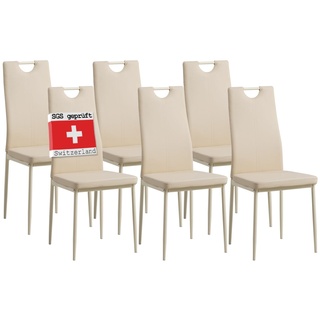 Albatros Esszimmerstühle SALERNO 6er Set, Beige - Edles Italienisches Design, Polsterstuhl mit Kunstleder-Bezug, Modern Stilvoll am Esstisch - Küchenstuhl Stuhl Esszimmer hohe Belastbarkeit