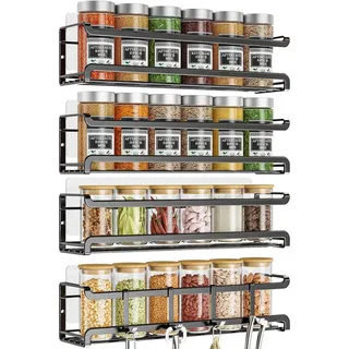 TUWENA Gewürzregal Wand 4er Metall Gewürz Organizer, Selbstklebend Ohne Bohren, Schwarz schwarz