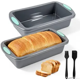 Brotbackform Silikon, 2 Stück Silikon Brotbackform, 1 Bürste + 1 Spachtel Set Brotform, 28 x 15 x 6,5 cm, Rechteckig Dunkelgrau Silikonbackform Kast