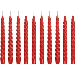 Ebersbacher Kerzenfabrik GmbH Renaissancekerzen Spitzkerzen gedreht rot, 10 Stück, Größe ca. 22 x 250 mm einzeln in Folie, Leuchterkerze Tafelkerze Stabkerze