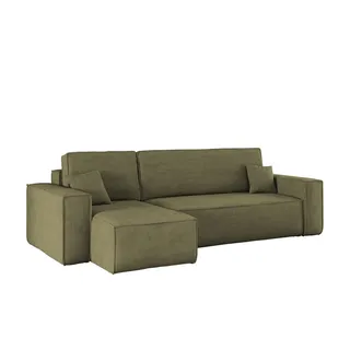 Kaiser Möbel Ecksofa mit schlaffunktion und bettkasten, Eckcouch BEST Dicker Cord Olive Links - Olive