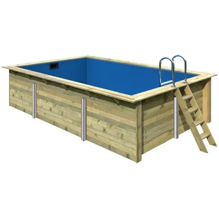 Karibu Massivholzpool-Set 'Modell Rechteck pool-Set 3' 477 x 300 x 124 cm mit Edelstahlleiter und Holzleiter