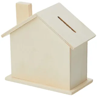 EFCO 1435210 Spardose Haus Holz unbehandelt, braun, 11 x 10 x 7 cm