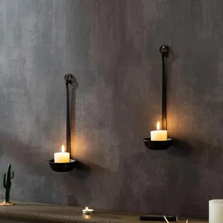 2 Stück Wandhalter für Kerzen,Schwarz Wandkerzenhalter Metall,Kerzenständer für Wandmontage,Wand Kerzenhalter für Deko