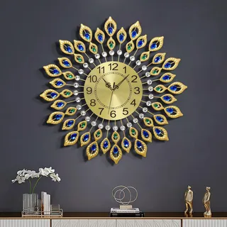 JUGV Große Wanduhren für Wohnzimmer-Dekor, Elegante 3D-Wanduhr mit Zifferblatt, arabische Ziffern, Nicht tickend, leise, große Wanduhren, Diamant, runde Heimdekoration, Küchenuhren