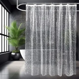 Duschvorhang 180 X 180 Cm, 3d-halbtransparentes Eva, Waschen Nicht Erforderlich, Transparenter Vorhang, Durchscheinendes Kieselsteinmuster - Crezuo