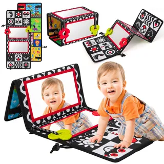 Revivoer Montessori Baby Spiegel Spielzeug, Faltbares Bauchlage Spielzeug, Ideal als Fühlbuch für Neugeborene, Kinderspiegel für Sensorische Stimulation, Spielzeug Baby für Jungen