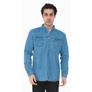 Premium Herren Hemd Basic Freizeithemd dickes Hemd Unifarben Langarm Slim-Fit 100% Baumwolle 4XL Jeansblau