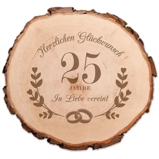 Casa Vivente Baumscheibe mit Gravur – Zur Silbernen Hochzeit – 25 Jahre in Liebe vereint – Scheibe aus Echtholz – Türschild und Wand-Deko – Geschenkidee für Paare zum 25. Hochzeitstag