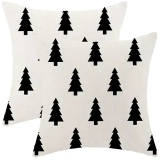 BETGINY Schwarz-weiße Weihnachts-Kissenbezüge, 40,6 x 40,6 cm, 2 Stück, geometrisches Muster, Weihnachtsbaum, dekoratives Wurfkissen, Leinen, Winter, Xmas-Kissenbezüge, Kissen für Schlafzimmer,