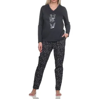 normann Pyjama Langarm mit Tiermotiv anthrazit 36-38