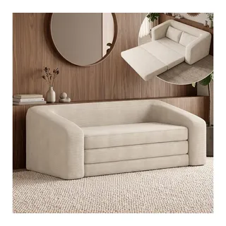 skølm Schlafsofa & Schlafsessel Fjäll mit Kissen, ohne Aufbau, vakuumverpackt, beige, Klappsofa 182x100x70 cm, Cordsofa beige