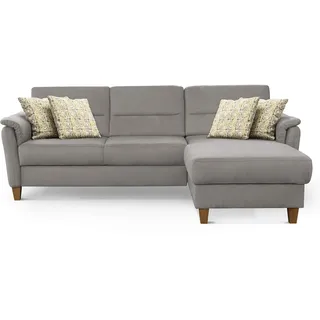 CAVADORE Ecksofa Palera / Federkern-Sofa in L-Form im Landhausstil / 244 x 89 x 163 / Mikrofaser-Bezug, Hellgrau
